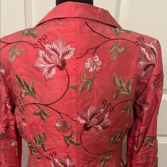Paule Vasseur Made in France Pink 100% Silk Floral Blazer Dress Set Size 12 - Picture 8 of 16